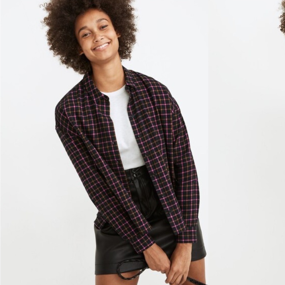 Madewell Black and Purple Plaid Button-Down Shirt